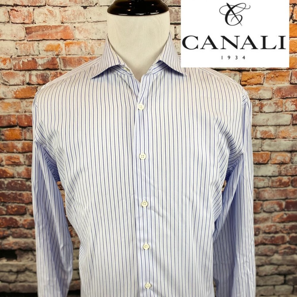 Canali Lavender Blue Pinstriped Italy Dress Shirt